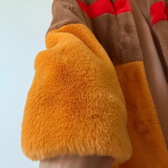 Hutch Long Faux Fur Coat 70s Retro Style Maximalist Colorblock Statement Coat - Picture 6 of 9